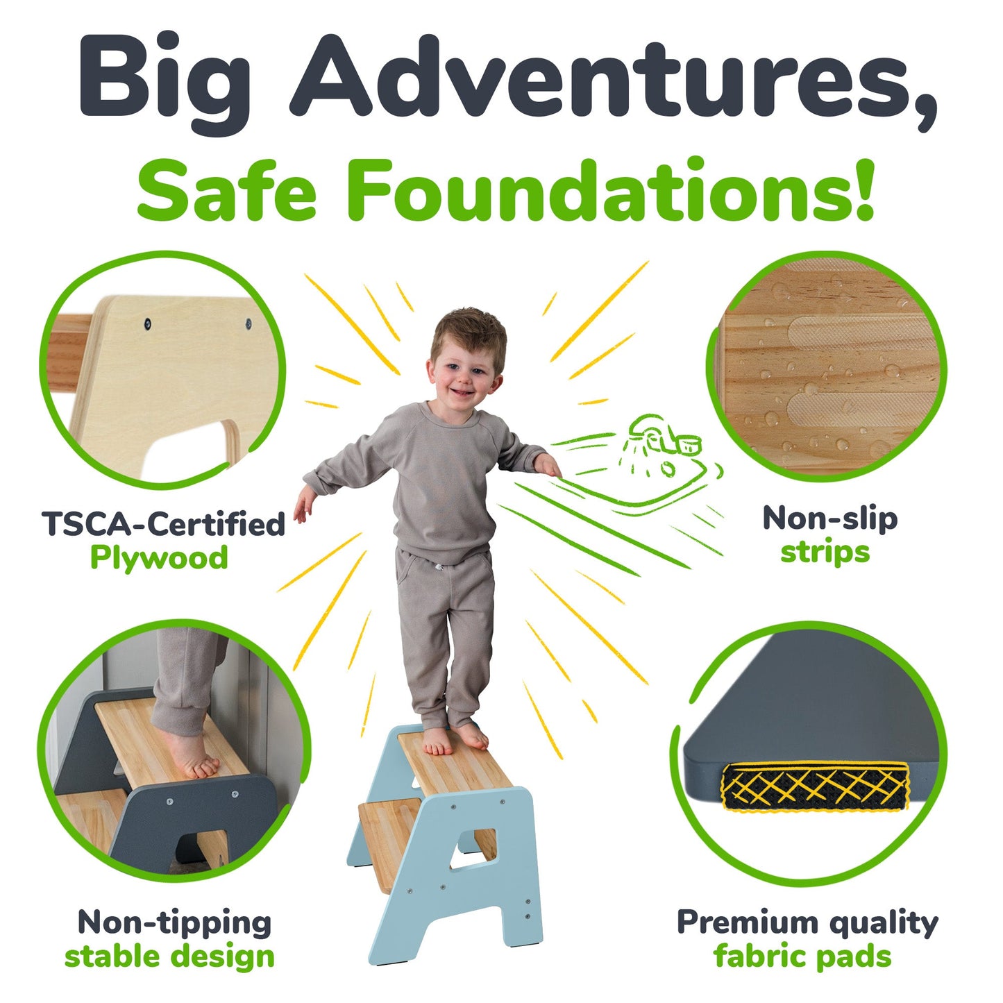 2-Step Wooden Stool for Kids