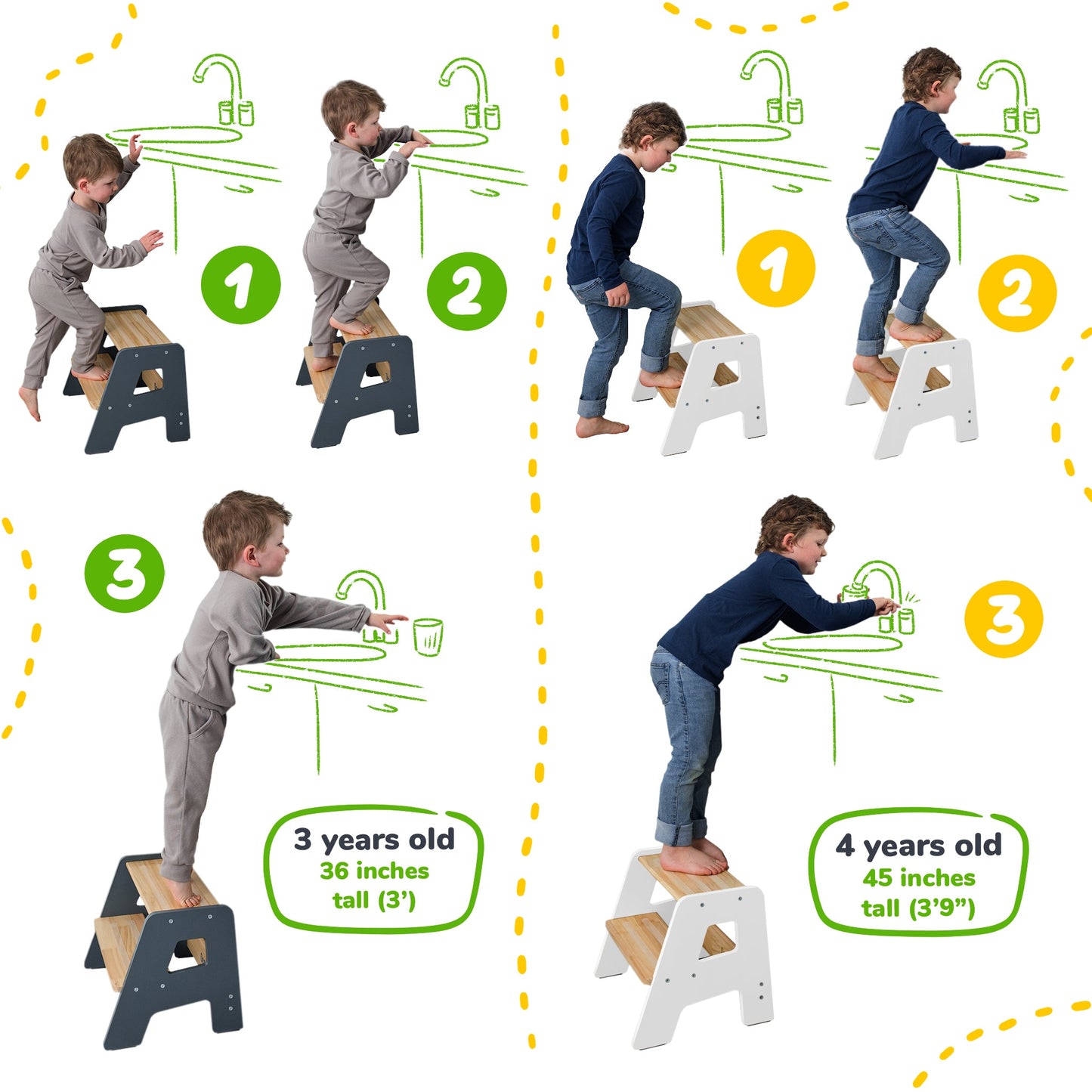 2-Step Wooden Stool for Kids